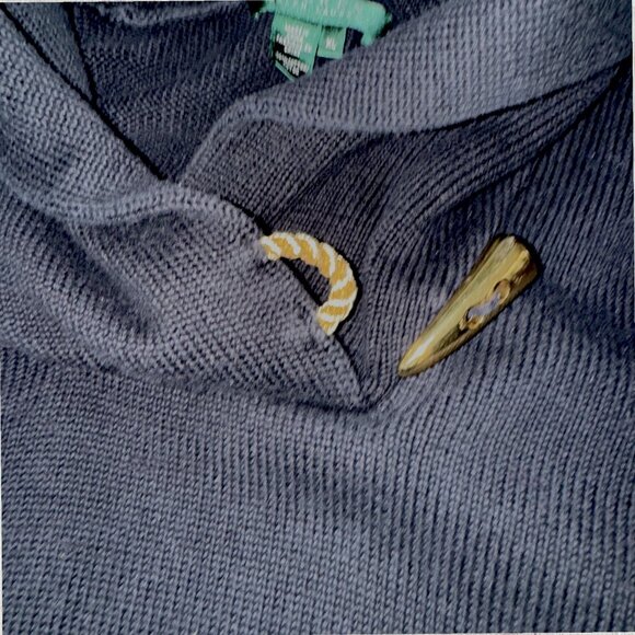 Lauren Ralph Lauren Shawl Collar Sweater Gold Toggle Pullover Black/NavyBlue XL - Picture 4 of 7